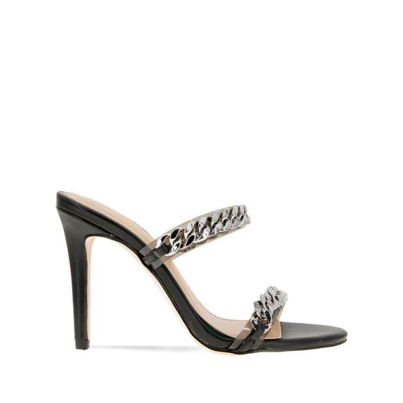 BCBGENERATION Shoes - NWT BCBGENERATION Womens Black Chain Jesta Stiletto Slip On Heeled Sandal 6.5